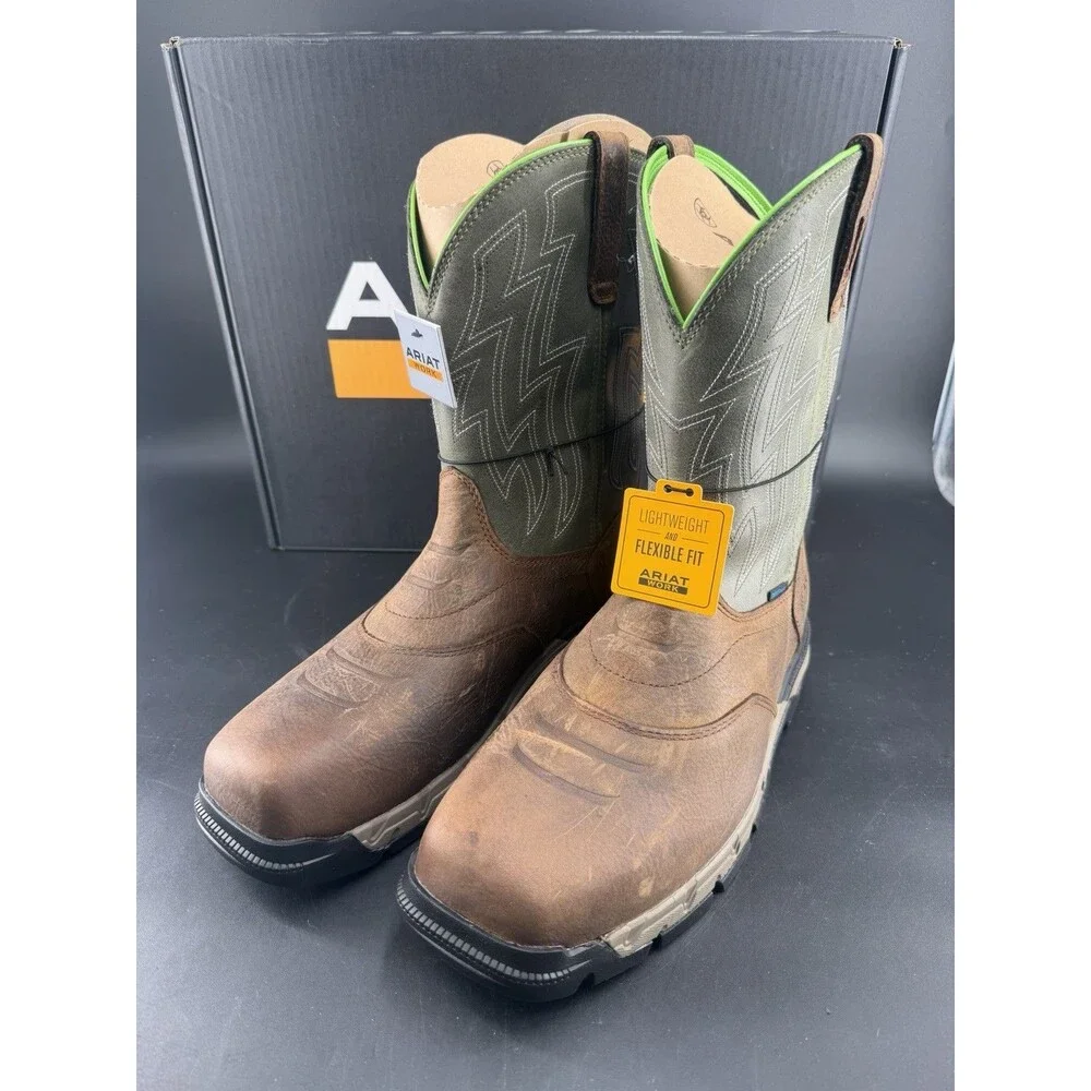 Ariat Work Men's 10.5 Rebar Flex Western H20proof Composite Toe Rye Brown Green